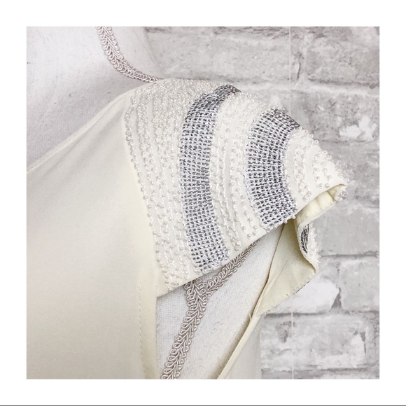 FRANCESCAS | Ivory Beaded Detail Cap Sleeve Blouse Small - Picture 6 of 10